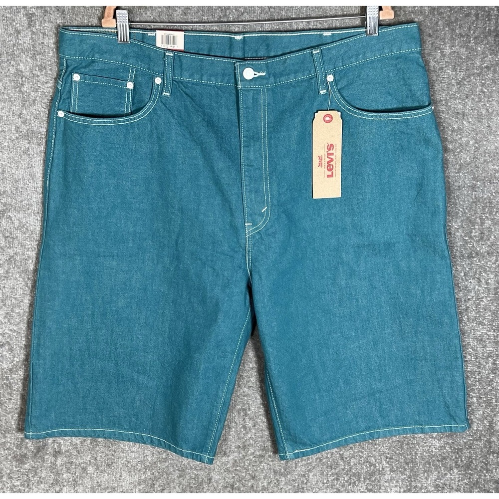 Levis 569 Loose Straight Denim Shorts Mens Size 40 Teal Pockets Baggy Jorts New